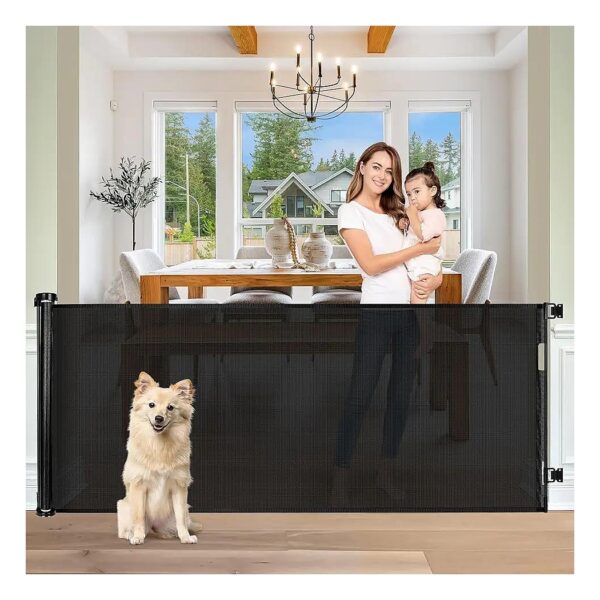 Space Saving Retractable Baby Gate for Kids and Pets Black