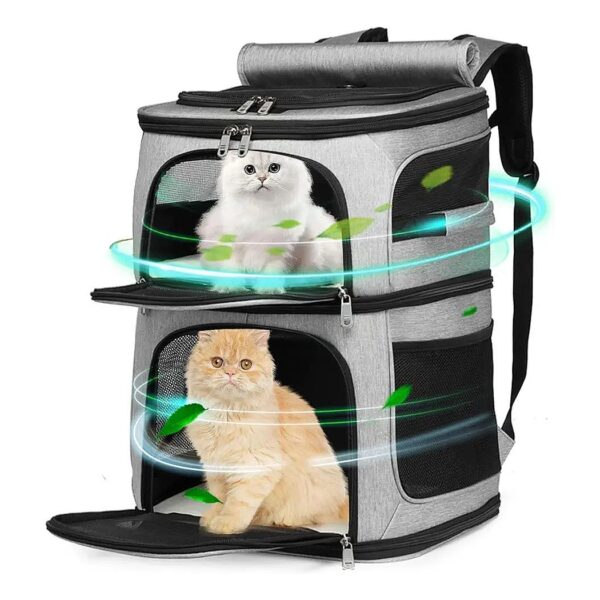 Spacious Pet Carrier Backpack with Separate Compartments for Two Cats or One Large Pet