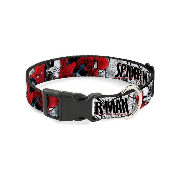 Spider-Man Action Poses Comic Scene Dog Collar with Plastic Buckle and D-ring