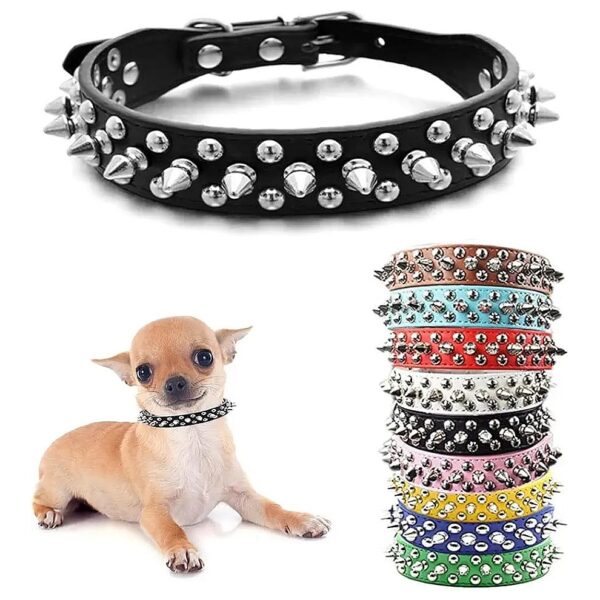 Spiked Adjustable Mushroom Rivet Leather Dog Collar for Small Medium Large Terriers