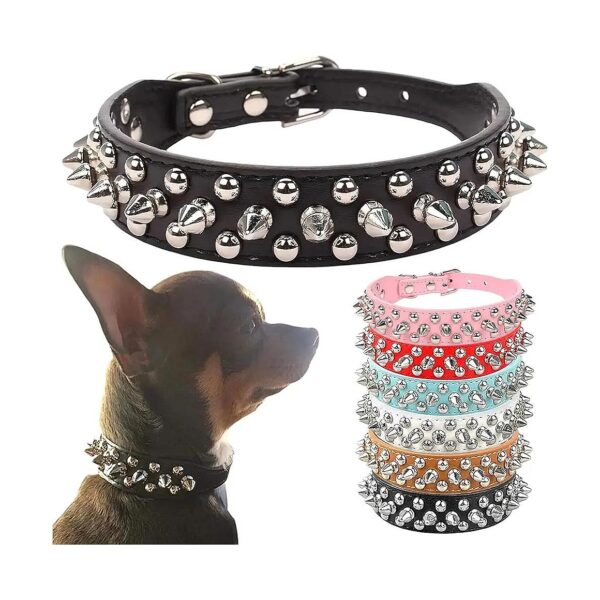 Spiked Dog Collar with Soft PU Leather Mushroom Pattern for Small Medium Large Breeds