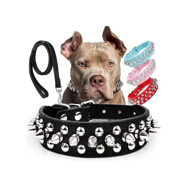 Spiked Pet Collars with Leash for Small Medium Large Dogs