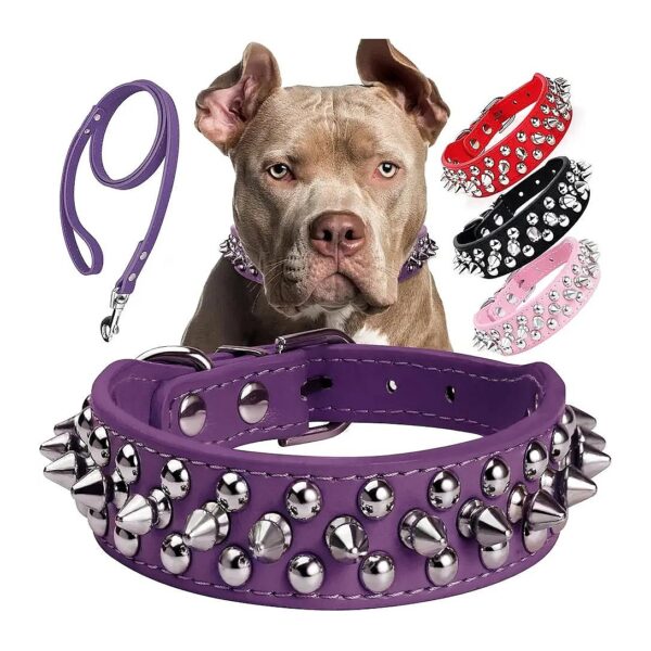 Spiked Studded Adjustable Dog Collar with Leash for Small Medium Large Pets