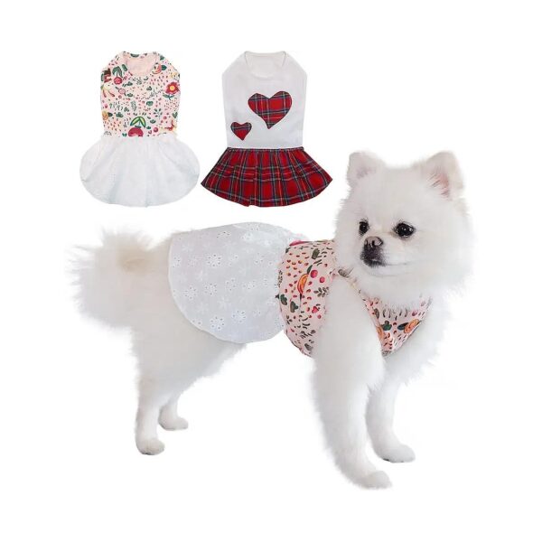 Splicing Dog Dress for Small to Medium Dogs, 2Pcs Red and Pink Evening Wear