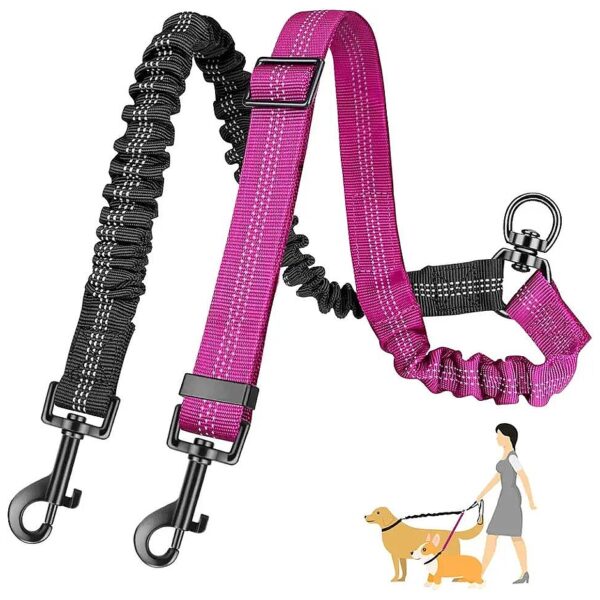 Split Lead for Large and Small Dogs Comfort Adjustable Shock-Absorbing Bungee No Tangle