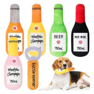 Squeaky Dog Toys for Small Medium Size Dogs to Play Enjoy with Beer Bottle and Opener Toy