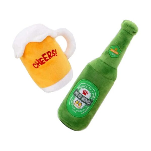 Squeaky Plush Beer Mug Bottle Toy Set for Small Medium Dogs Summer Play