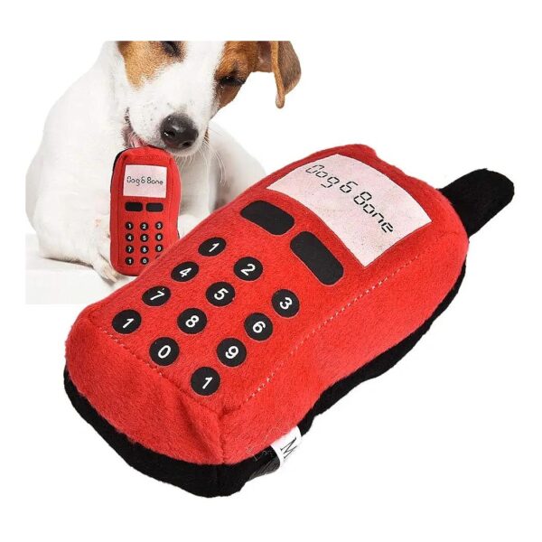 Squeaky Plush Cell Phone Red Dog Chew Toy for Fun and Teeth Care