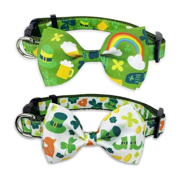 St Patrick's Day Dog Collar with Bowtie and Shamrock Pattern for Small to Large Dogs