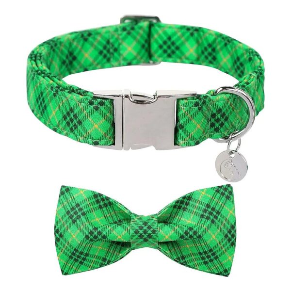 St Patrick's Day Dog Collar with Detachable Green Bow for Small Medium Large Dogs