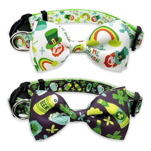 St Patrick's Day Dog Collars with Adjustable Bow Tie for Large Medium and Small Dogs