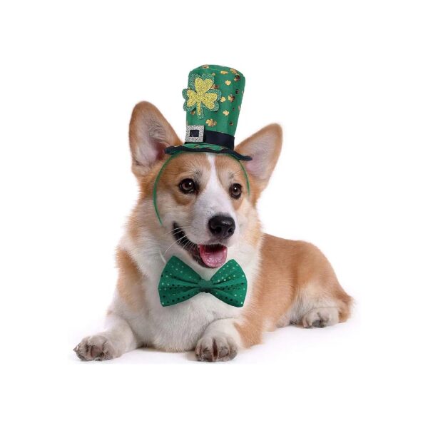 St Patrick's Day Dog Costume Kit Green Headband and Bow Tie for Large Dogs