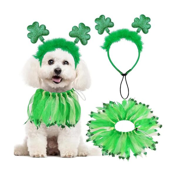 St Patricks Day Dog Outfit with Adjustable Size Dog Headband and Collar