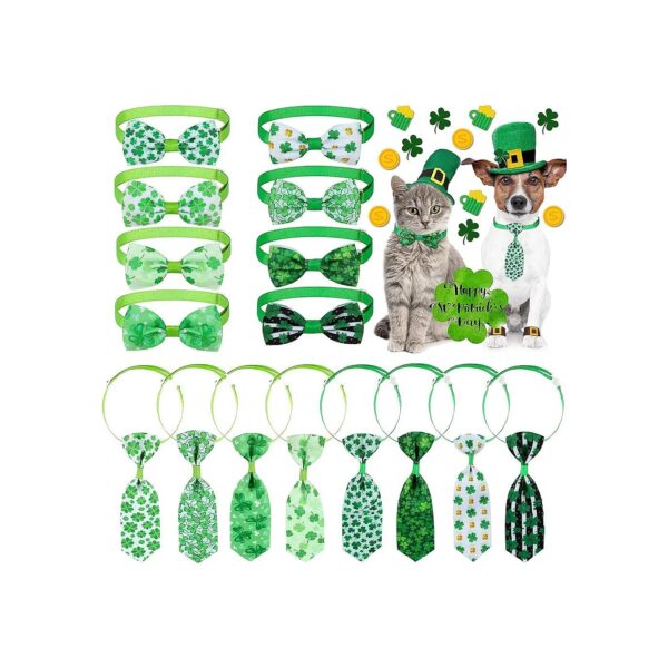 St Patrick's Day Dog Ties Set Shamrock Cat Bow Ties for Small Medium Dogs