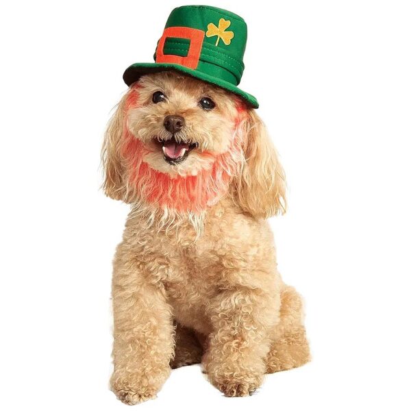 St Patricks Day Medium to Large Dog Multicolor Beard Costume Hat with Velcro Strap