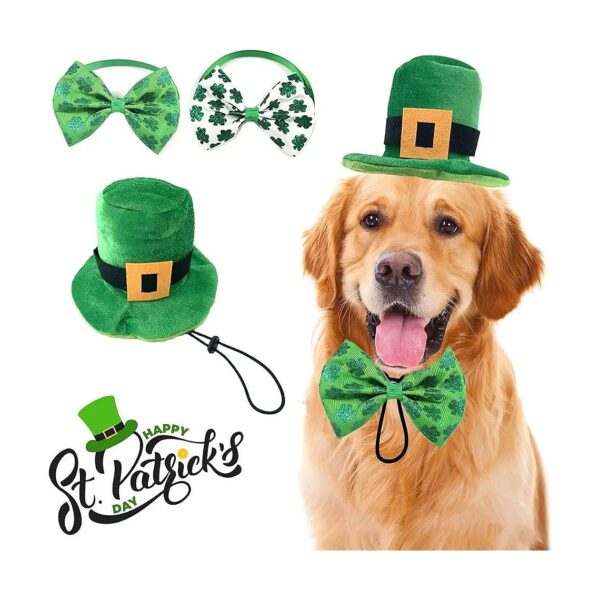 St Patrick's Day Pet Dog and Cat Costume Set with Felt Hat and Polyester Collars