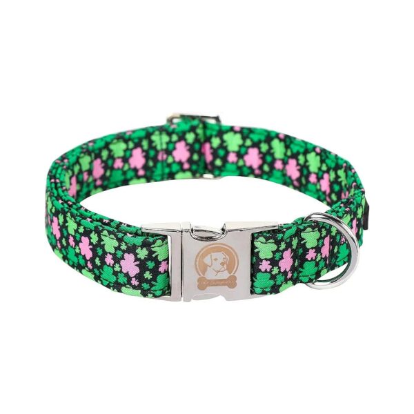 StPatrick's Day Dog Collar with Pink Green Clover Pattern for Small to Extra Large Breeds