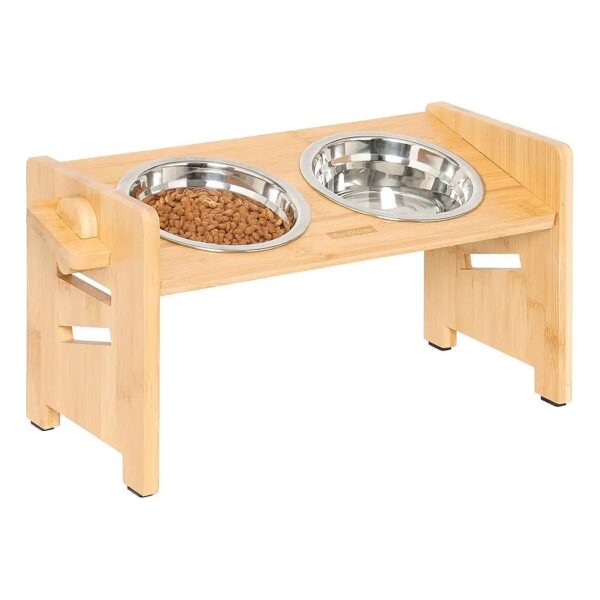 Stable Anti-Slip Elevated Feeder for Small Dogs and Cats with Bamboo Dog Food Bowl Stand