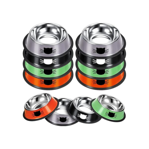 Stainless Steel Cat Food Water Bowls Set of 12 Food Bowls with Anti Slip Rubber Base