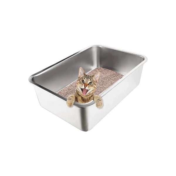 Stainless Steel Cat Litter Box with High Sides for Large Cats Rabbits and Kittens