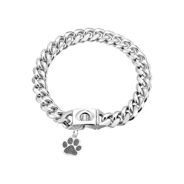 Stainless Steel Cuban Link Dog Chain Collar with Snap Buckle for Small Medium Large Dogs