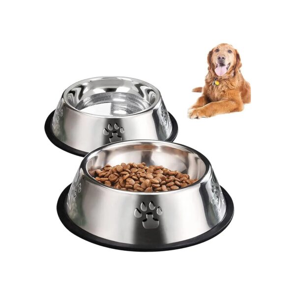 Stainless Steel Dog Bowls with Rubber Base for Medium and Large Pets, 8oz Feeding Bowls