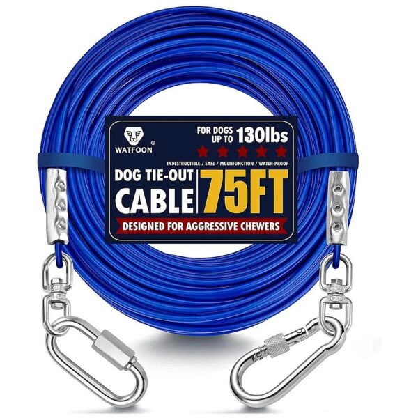 Stainless Steel Dog Tie Out Cable 75ft Blue Heavy Duty Long Chain for Yard Camping Park