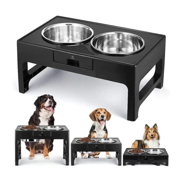 Stainless Steel Double Dog Bowls with Adjustable Stand for Large Dogs