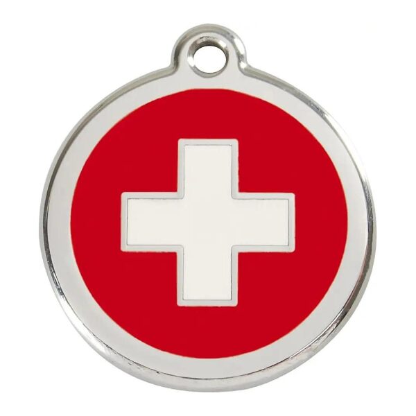 Stainless Steel Enamel Dog ID Tag Swiss Cross Large Customizable Keepsafe