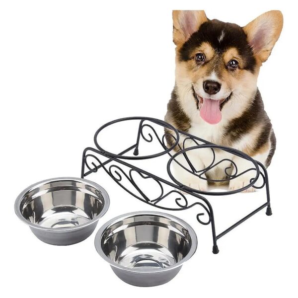 Stainless Steel Pet Food Water Feeder Dish with Iron Stand for Small to Medium Size Pets