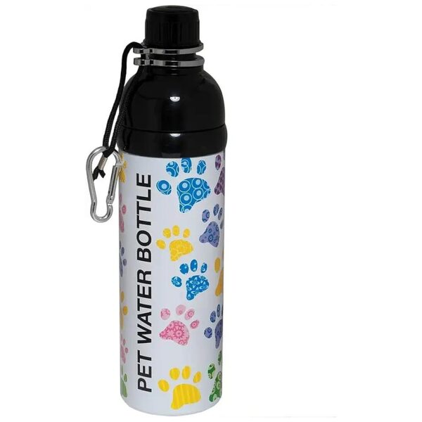 Stainless Steel Pet Water Bottle with Paw Print Design and Carabineer Hook