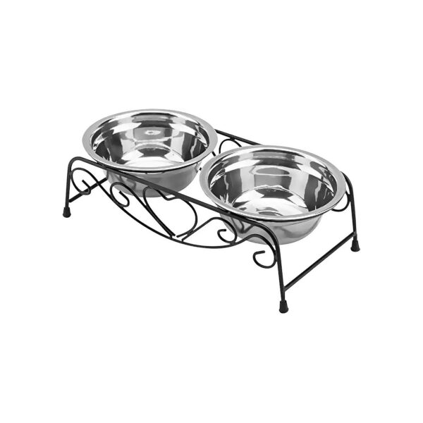 Stainless Steel Raised Pet Feeder Dish Stand with Double Bowls for Medium Size Dogs Cats