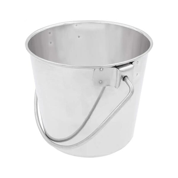 Stainless Steel Round Pail with Comfy Contoured Handle, Great for Feeding Multiple Pets