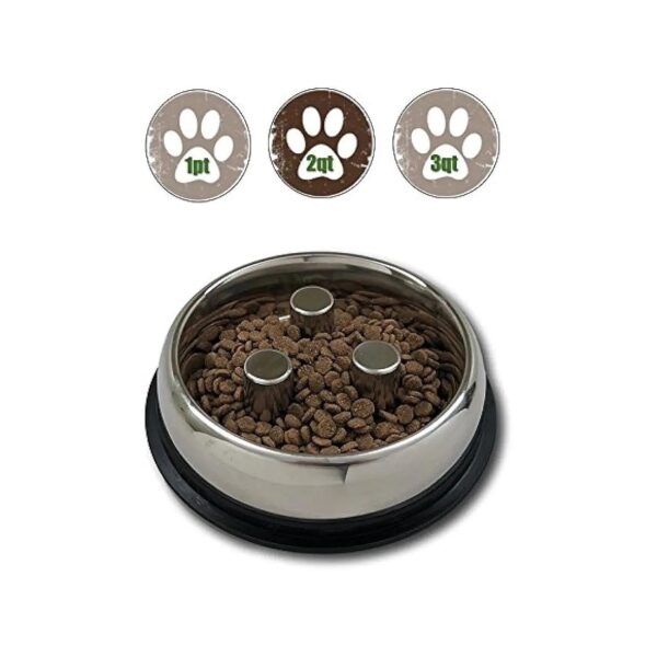 Stainless Steel Slow Feed Dog Bowl for Large or Medium Dogs and Puppies, 64 OZ Capacity