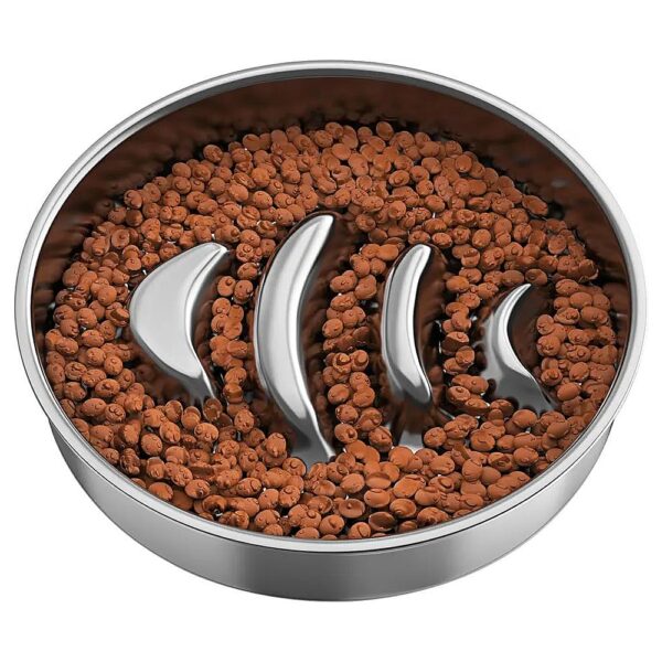 Stainless Steel Slow Feeder Dog Bowl with Fish Bone Pattern for Small Medium Large Breeds