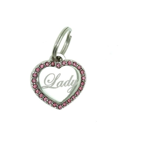 Stainless Steel Small Heart Pink Rhinestones Dog Cat Pet ID Engraved Jewelry Tag