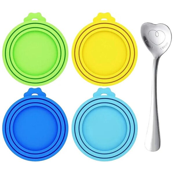 Standard Size Silicone Can Lids for Dog and Cat Food Storage with 4-Pack and 1 Spoon