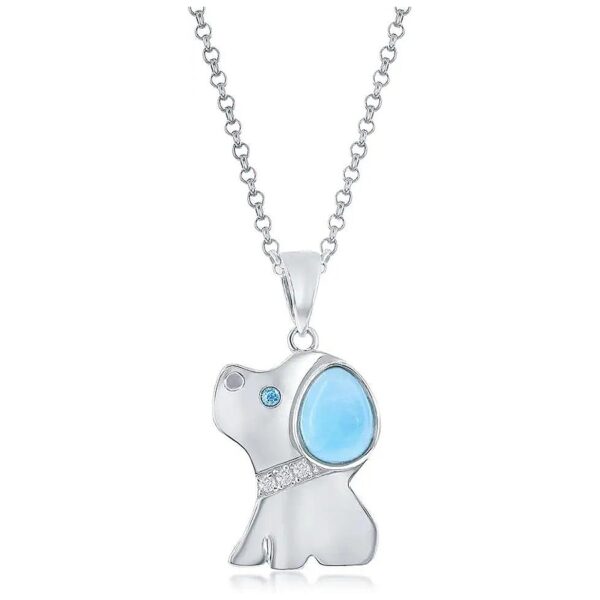 Sterling Silver Larimar Dog or Cat Necklace for Women Dog Lovers Gift