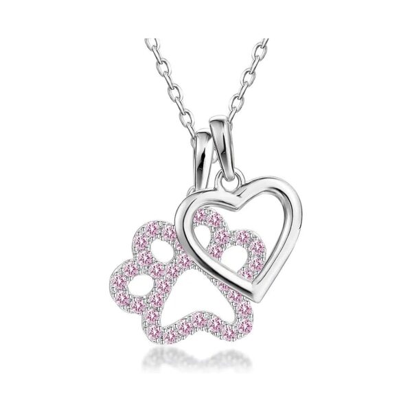 Sterling Silver Paw Print Jewelry with Cubic Zirconia Pendant Necklace for Women Gift