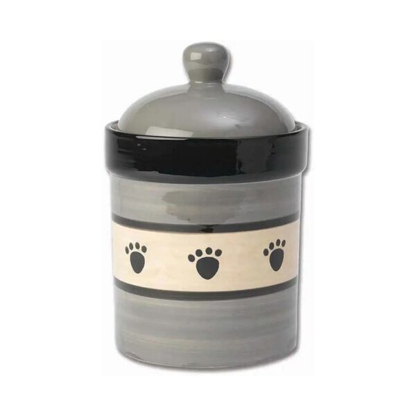 Stoneware Grey Treat Jar for Dogs and CatsFDA Compliant Dishwasher Safe Storage