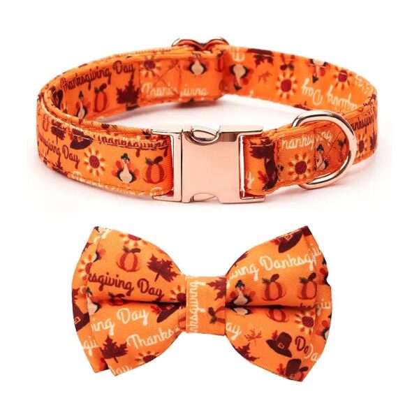 Strong and Durable Dog Bowtie Collar with Halloween Pumpkin and Bat Design