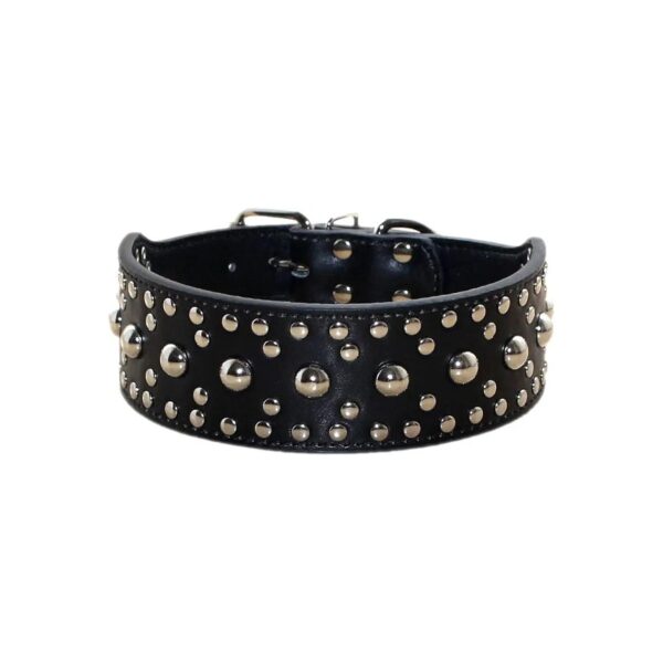 Studded Dog Collar PU Leather Black for Medium Large Dogs with Durable Buckle Closure