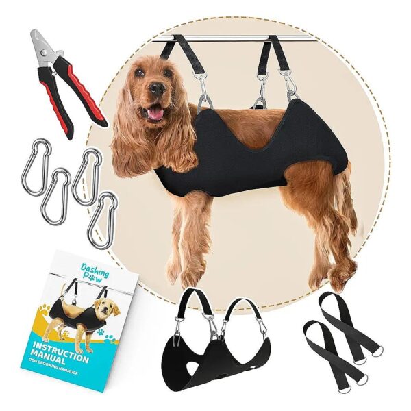 Sturdy Dog Grooming Hammock with Carabiner Clips and Straps for Medium Sized Canines