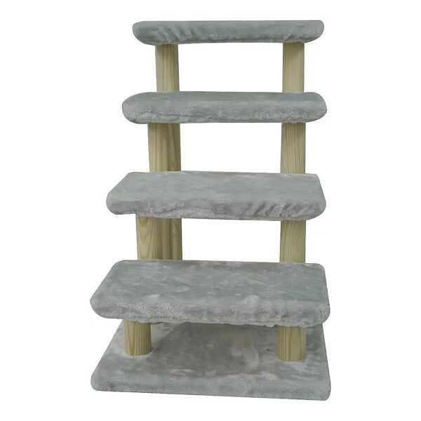 Sturdy Gray Pet Ladder for Dogs with Detachable Carpet and Easy Assembly