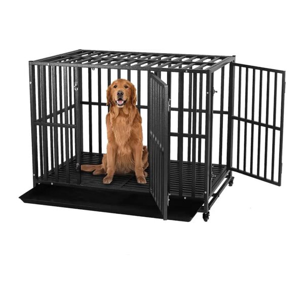 Sturdy Steel Dog Crate for Large and Medium Dogs with 2 Doors and Wheels