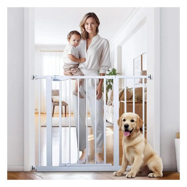 Sturdy White Baby Gate for Large Breed Dogs and Toddlers