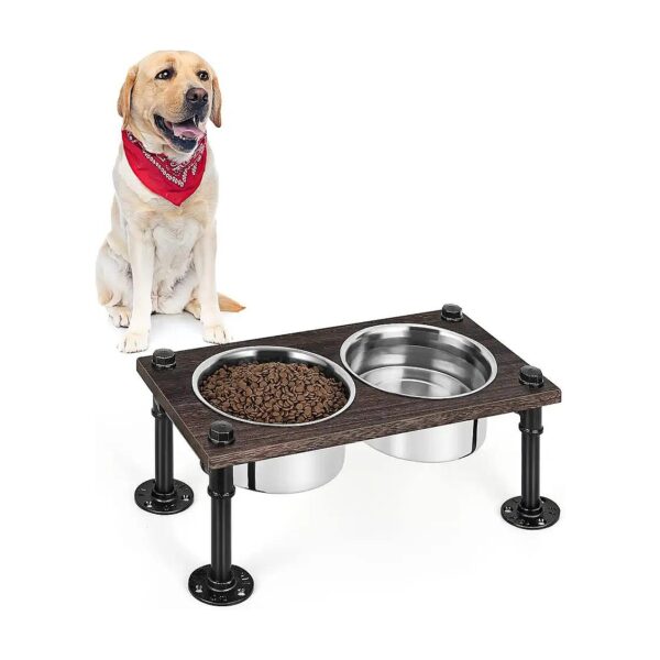 Sturdy Wooden Dog Food and Water Bowls with Non-Slip Base and Rustic Brown Finish