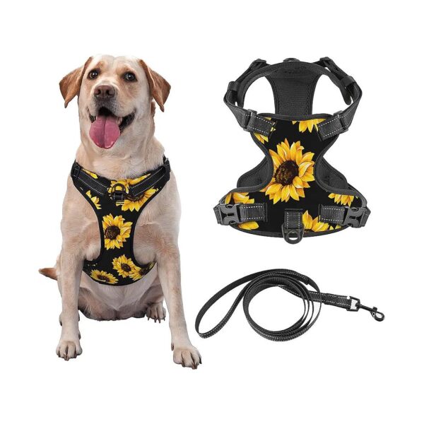 Stylish Autumn Sunflowers Reflective Dog Harness with Easy on and Easy off Buckles