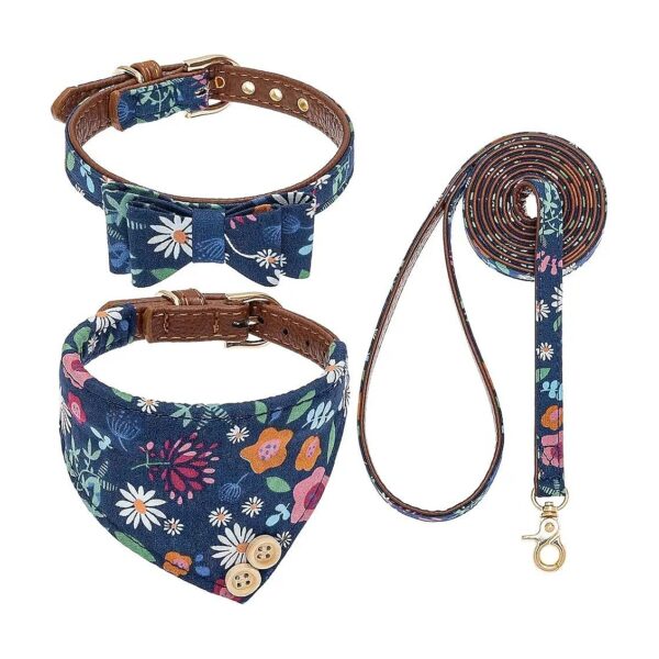 Stylish Floral Print Dog Collar and Leash Set for Medium-Sized Dogs with Adjustable Size