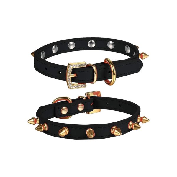 Stylish Leather Pet Collar with Golden Spikes for Small Medium Dogs